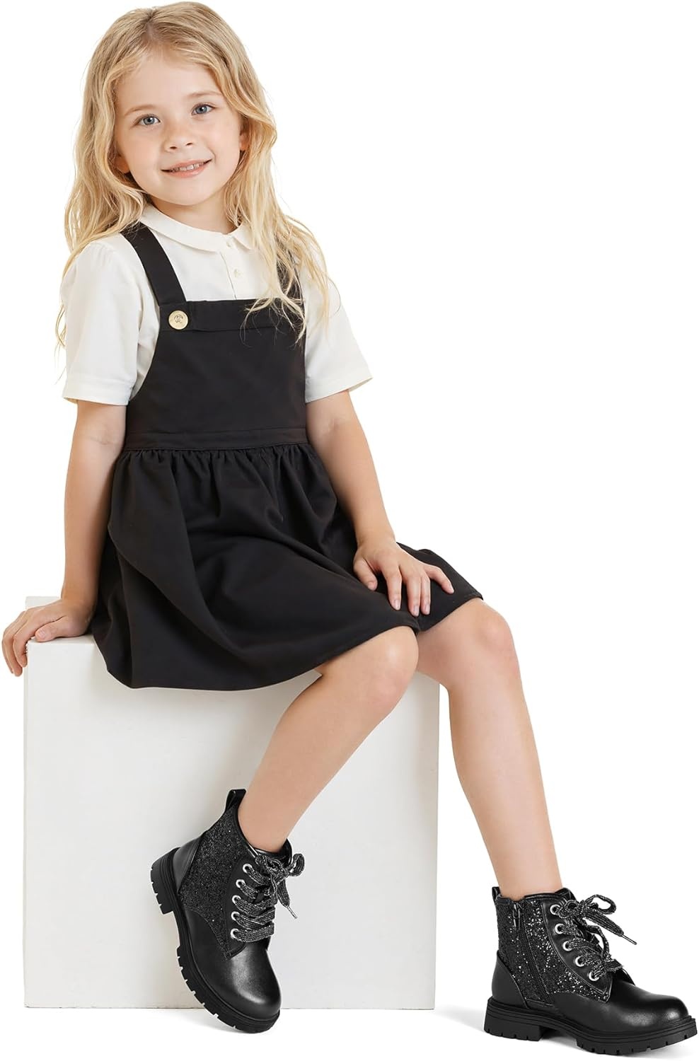 imageK KomForme Girls Glitter Ankle Boots Lace Up Waterproof Combat Shoes With Side Zipper for ToddlerLittle KidBig KidBlack Glitter