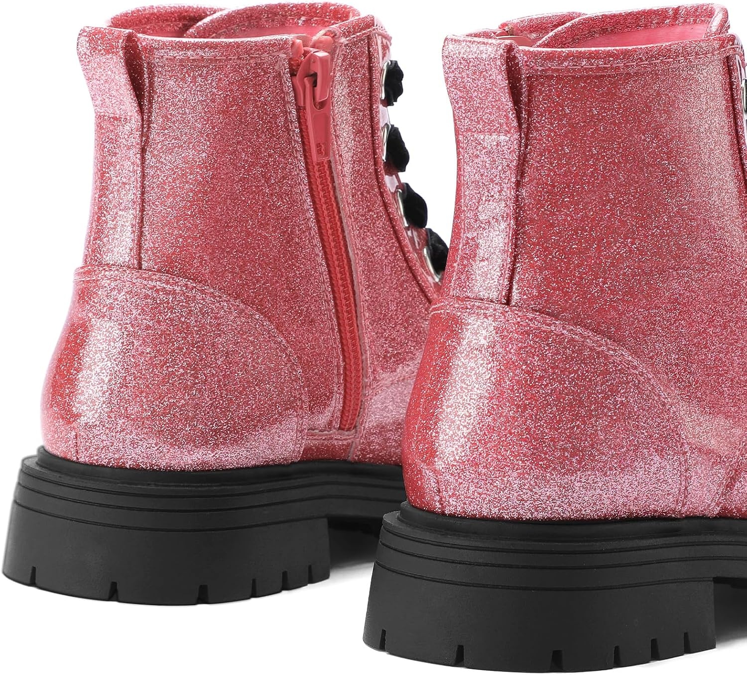 imageK KomForme Girls Glitter Ankle Boots Lace Up Waterproof Combat Shoes With Side Zipper for ToddlerLittle KidBig KidPink