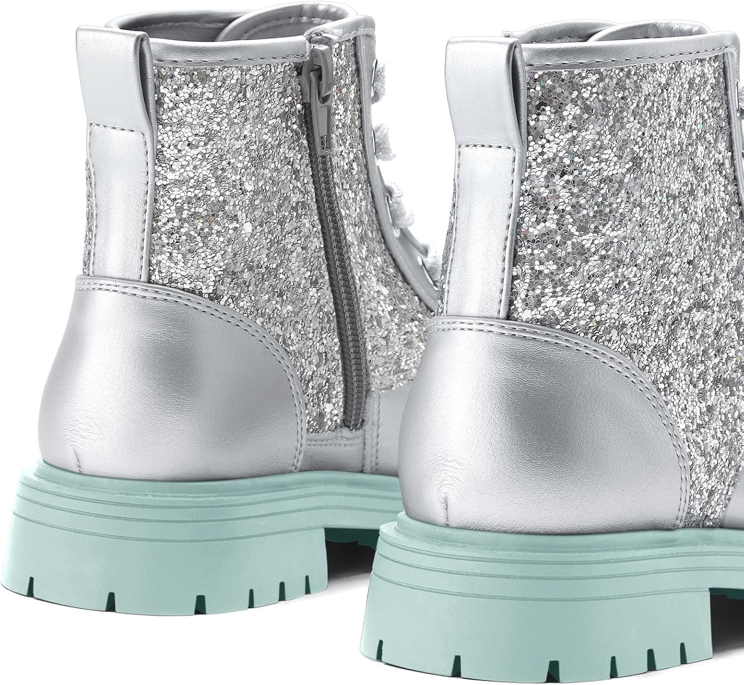 imageK KomForme Girls Glitter Ankle Boots Lace Up Waterproof Combat Shoes With Side Zipper for ToddlerLittle KidBig KidSliver Glitter