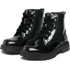 K KomForme Girls Glitter Ankle Boots Lace Up Waterproof Combat Shoes With Side Zipper for Toddler/Little Kid/Big Kid(Black)