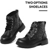 K KomForme Girls Glitter Ankle Boots Lace Up Waterproof Combat Shoes With Side Zipper for Toddler/Little Kid/Big Kid(Black Glitter)