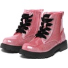 K KomForme Girls Glitter Ankle Boots Lace Up Waterproof Combat Shoes With Side Zipper for Toddler/Little Kid/Big Kid(Pink)