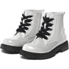 K KomForme Girls Glitter Ankle Boots Lace Up Waterproof Combat Shoes With Side Zipper for Toddler/Little Kid/Big Kid(Sliver)