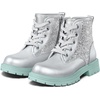 K KomForme Girls Glitter Ankle Boots Lace Up Waterproof Combat Shoes With Side Zipper for Toddler/Little Kid/Big Kid(Sliver Glitter)