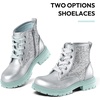 K KomForme Girls Glitter Ankle Boots Lace Up Waterproof Combat Shoes With Side Zipper for Toddler/Little Kid/Big Kid(Sliver Glitter)
