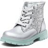 K KomForme Girls Glitter Ankle Boots Lace Up Waterproof Combat Shoes With Side Zipper for Toddler/Little Kid/Big Kid(Sliver Glitter)