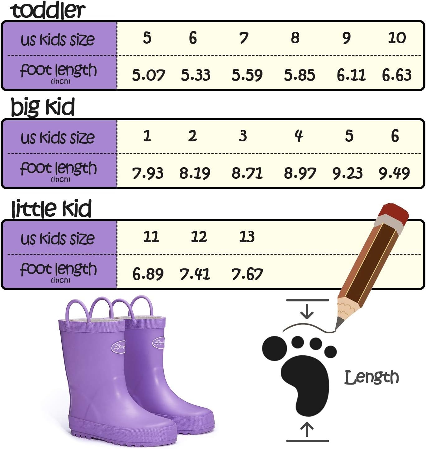 image:imageK KomForme Kids Rain Boots Waterproof Rubber Boots with Easyon Handles Pull on Slipresistant Double HandlesLight Purple