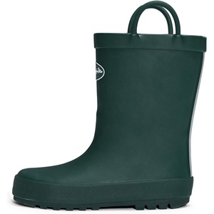 K KomForme Kids Rain Boots, Waterproof Rubber Boots with Easy-on Handles | Pull on, Slip-resistant, Double Handles(Dark Green)