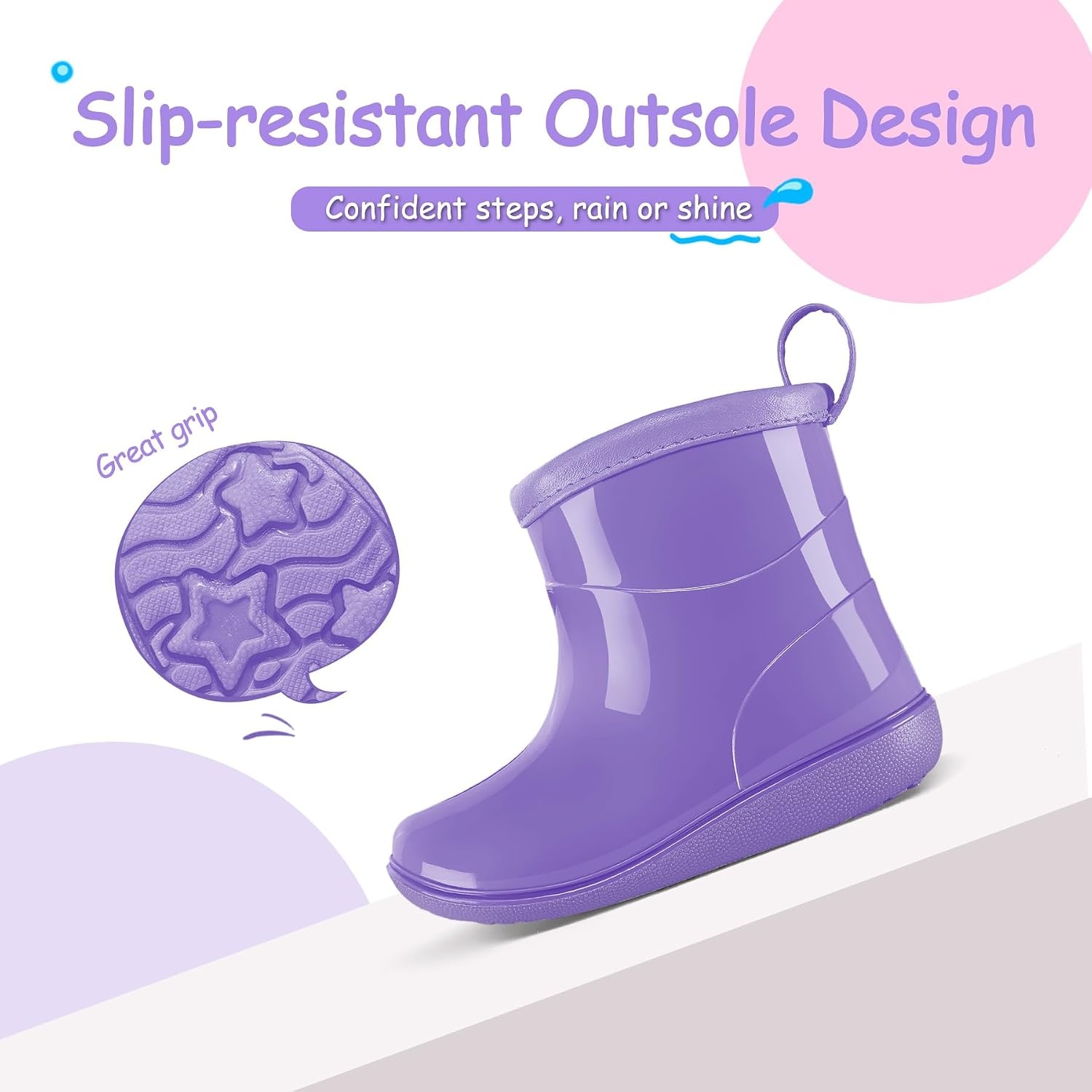 image:imageToddler Rain Boots Baby Easyon Rain Shoes for BoyampGirl Waterproof PVCPurple