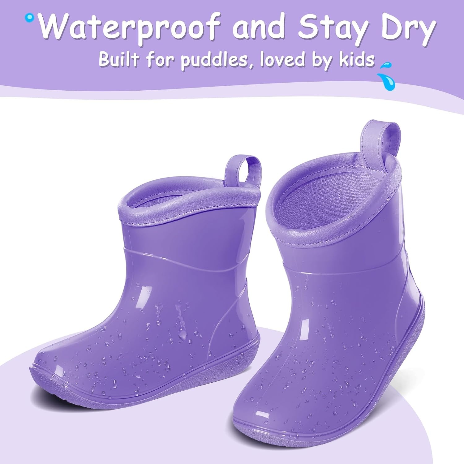 image:imageToddler Rain Boots Baby Easyon Rain Shoes for BoyampGirl Waterproof PVCPurple