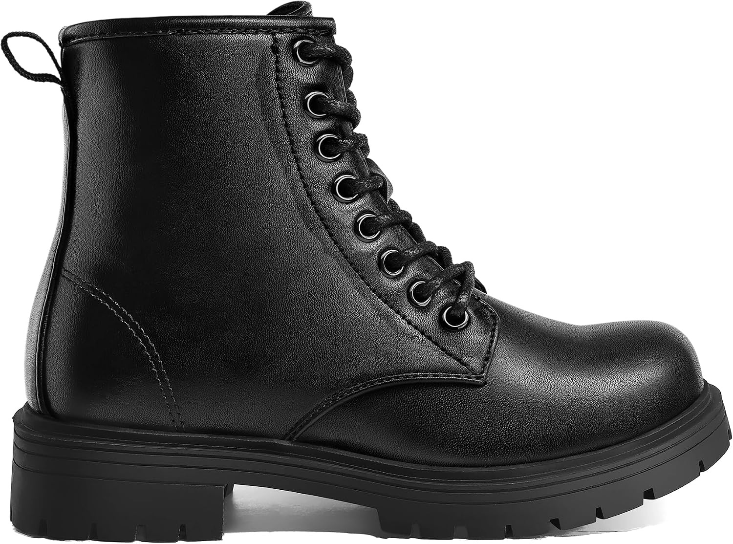image:imageGirls Boys Combat Boots Kid Ankle Boots with Side Zipper Water Resistant Low Block HeelLug Sole Lace UpBlack Pu