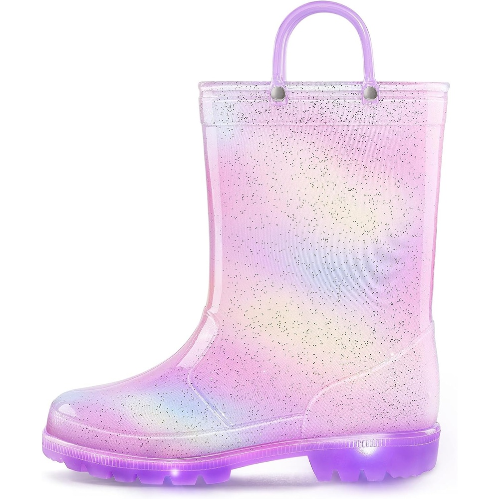 image:imageToddler Light Up Rain Boots for Girls Boys Waterproof Rain Boots Pull on SlipresistantDouble HandlesGradient Purple