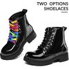 Girls Boys Combat Boots Kid Ankle Boots with Side Zipper | Water Resistant, Low Block Heel,Lug Sole, Lace Up(Black Patent)