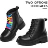 Girls Boys Combat Boots Kid Ankle Boots with Side Zipper | Water Resistant, Low Block Heel,Lug Sole, Lace Up(Black Pu)