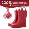 Kids Rain Boots, Waterproof Rubber Boots with Easy-on Handles | Pull on, Slip-resistant, Double Handles(Red)