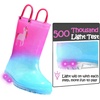 Toddler Light Up Rain Boots for Girls Boys Waterproof Rain Boots | Pull on, Slip-resistant,Double Handles(Blue Pink Unicorn)