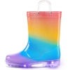 Toddler Light Up Rain Boots for Girls Boys Waterproof Rain Boots | Pull on, Slip-resistant,Double Handles(Gradient Orange Blue)