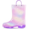 Toddler Light Up Rain Boots for Girls Boys Waterproof Rain Boots | Pull on, Slip-resistant,Double Handles(Gradient Purple)