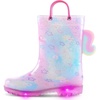 Toddler Light Up Rain Boots for Girls Boys Waterproof Rain Boots | Pull on, Slip-resistant,Double Handles(Gradient Unicorn)
