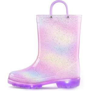 Toddler Light Up Rain Boots for Girls Boys Waterproof Rain Boots | Pull on, Slip-resistant,Double Handles(Gradient Purple)