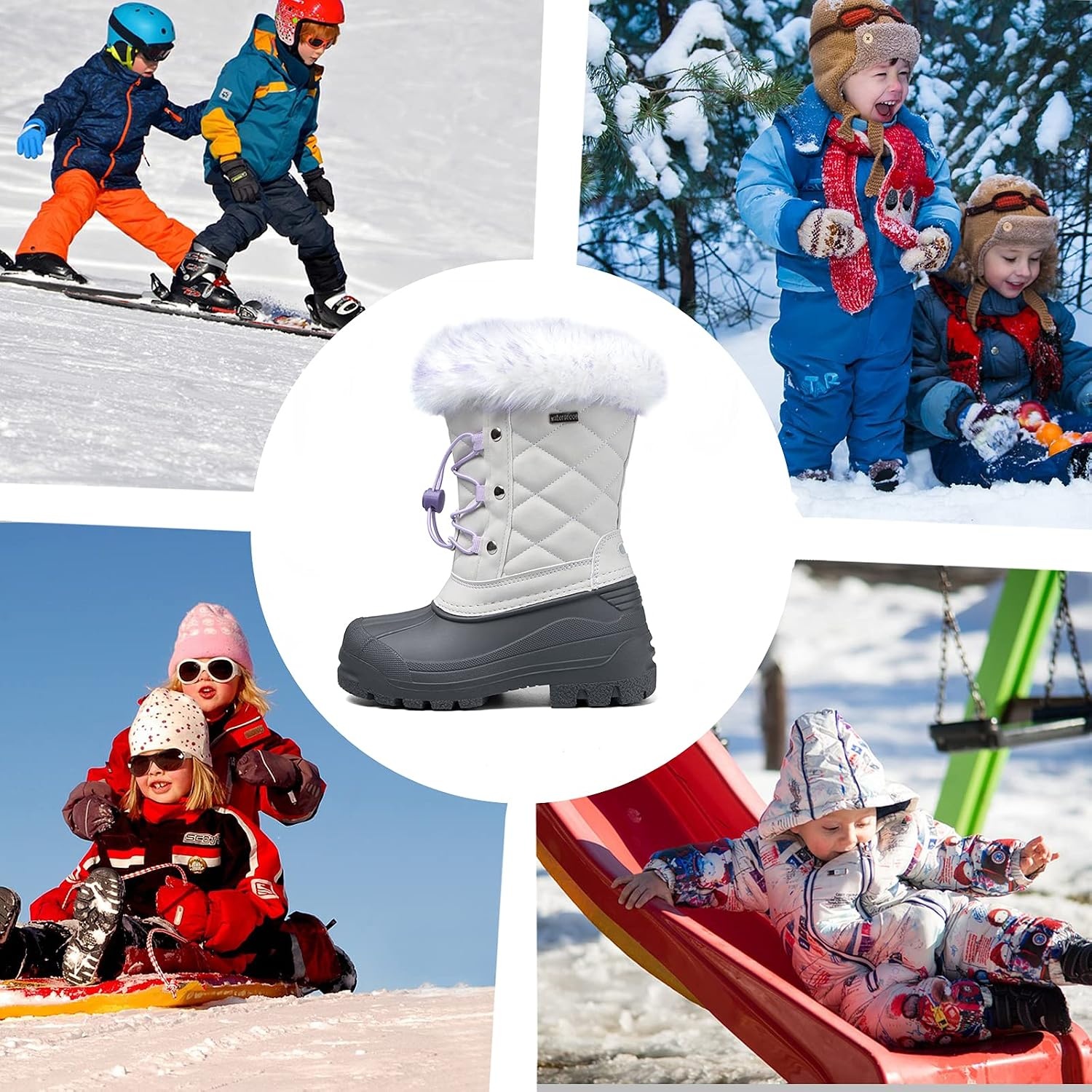 image:imageK KomForme Boys Girls Fur Lined Warm AntiSlip Waterproof Winter BootGrey