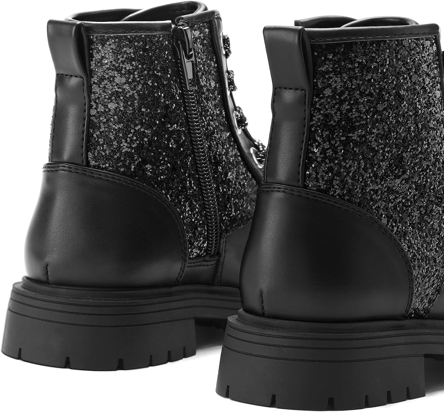 image:imageK KomForme Girls Glitter Ankle Boots Kid Combat Shoes With Side ZipperBlack Glitter