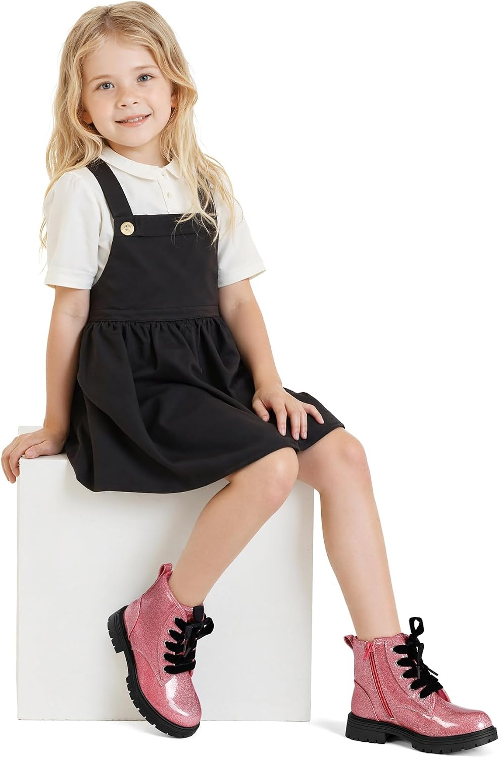 image:imageK KomForme Girls Glitter Ankle Boots Kid Combat Shoes With Side ZipperPink