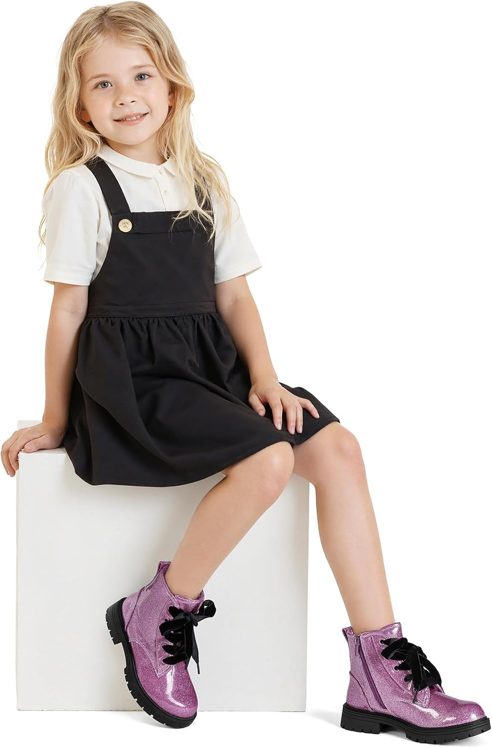 image:imageK KomForme Girls Glitter Ankle Boots Kid Combat Shoes With Side ZipperPurple
