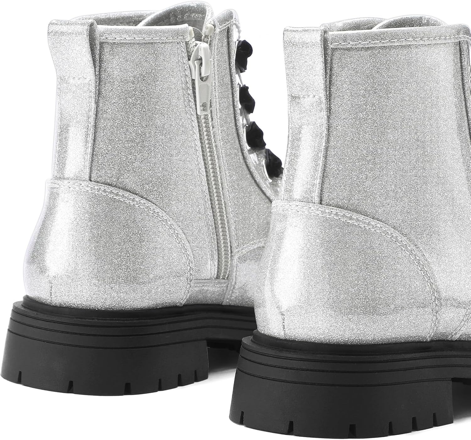 image:imageK KomForme Girls Glitter Ankle Boots Kid Combat Shoes With Side ZipperSliver
