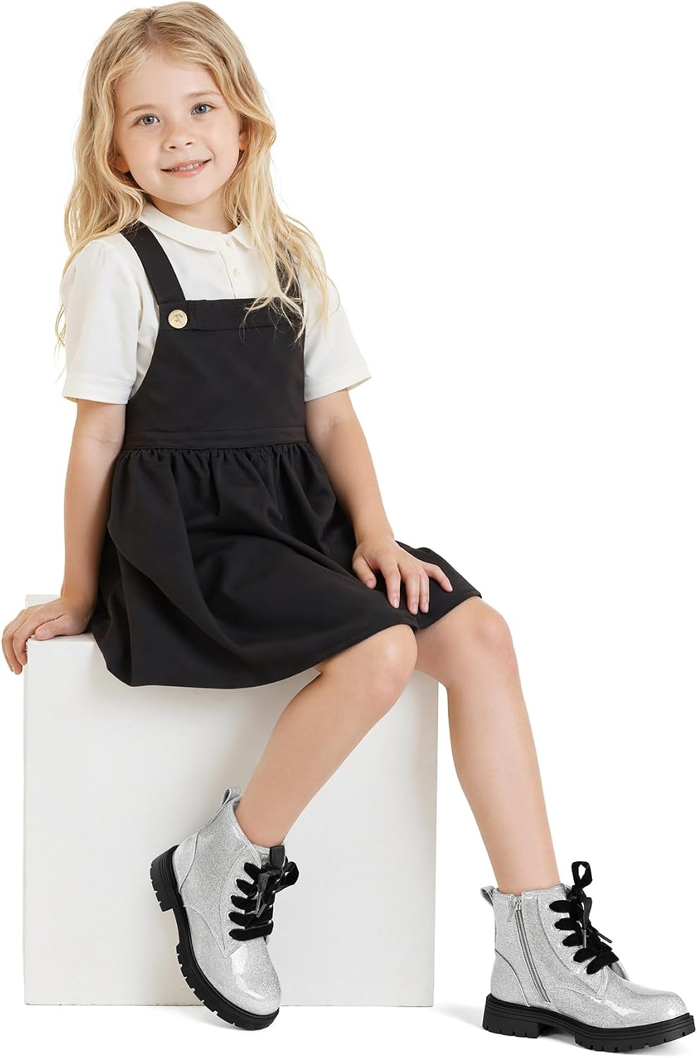 image:imageK KomForme Girls Glitter Ankle Boots Kid Combat Shoes With Side ZipperSliver