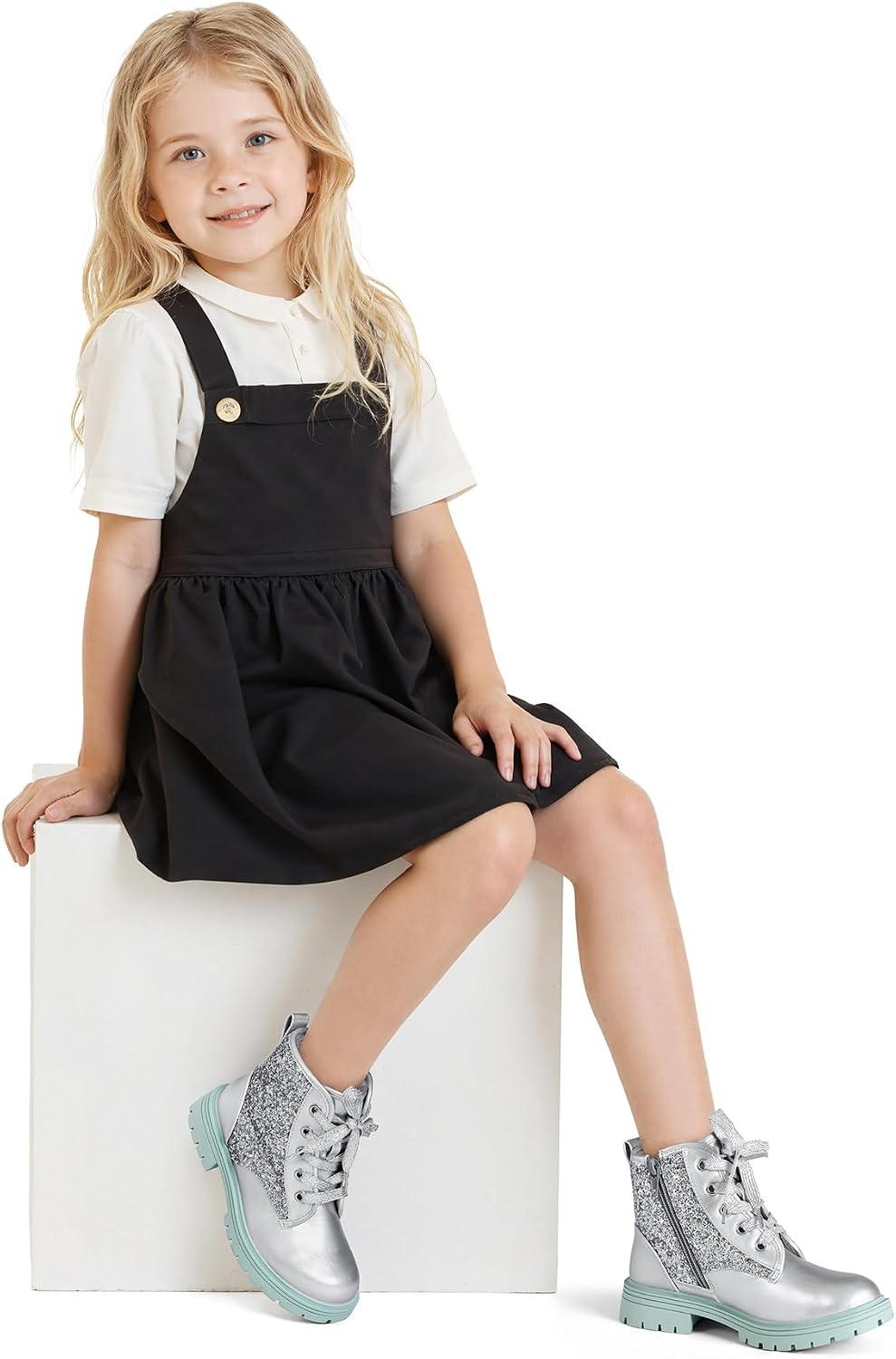 image:imageK KomForme Girls Glitter Ankle Boots Kid Combat Shoes With Side ZipperSliver Glitter