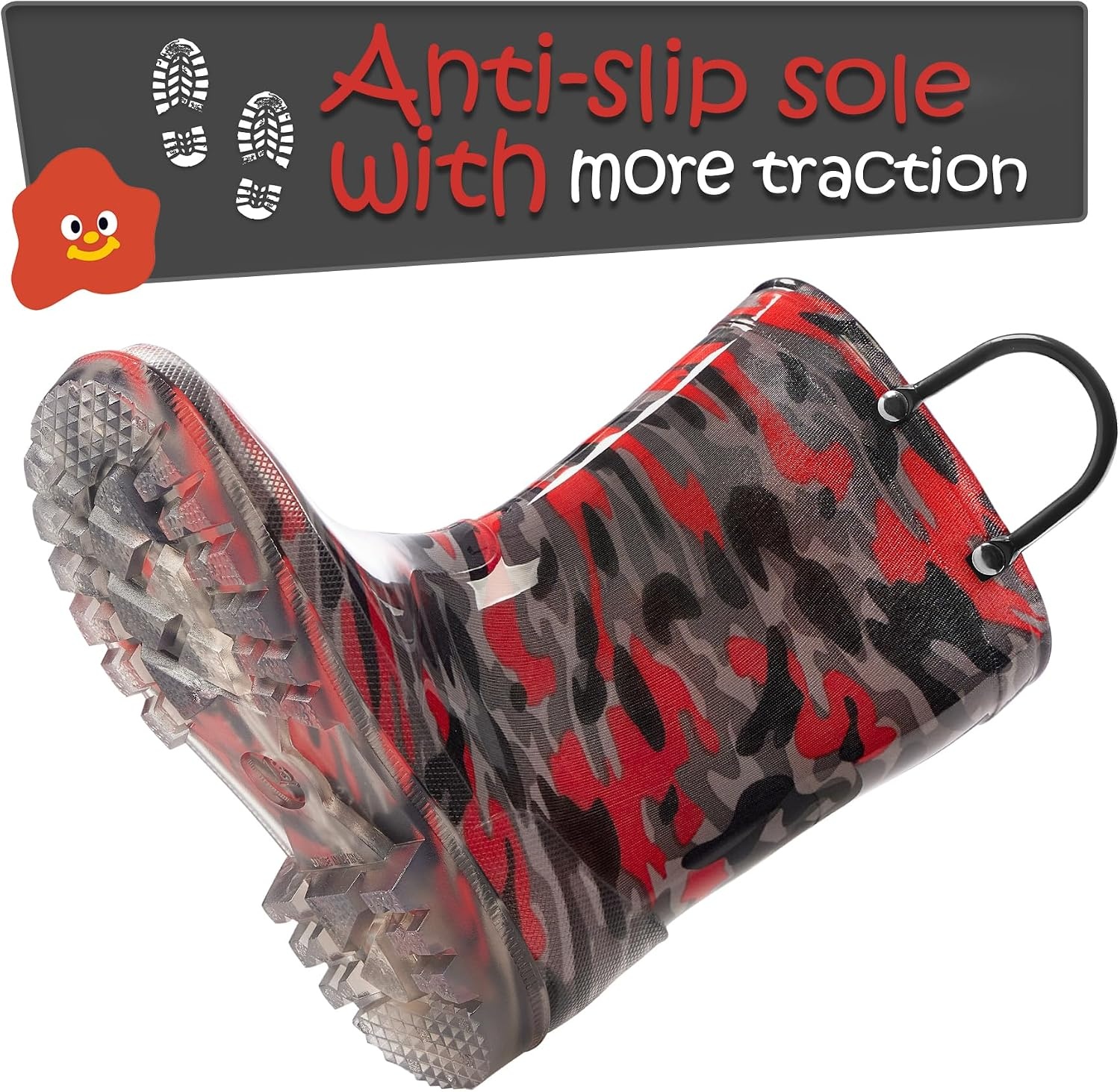 image:imageK KomForme Kids Rain Boots Boys Girls Light up Boots with Easyon HandlesBlackRed Camouflage