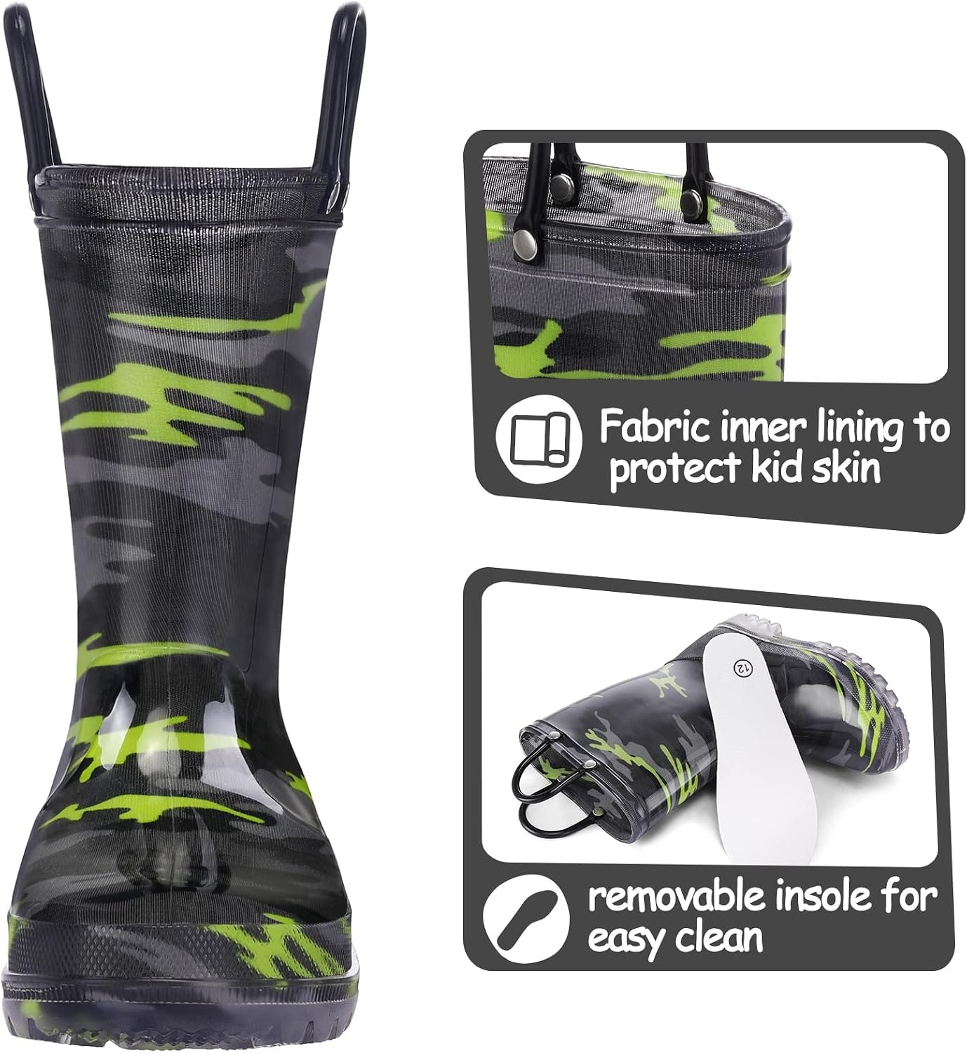 image:imageK KomForme Kids Rain Boots Boys Girls Light up Boots with Easyon HandlesCamouflage