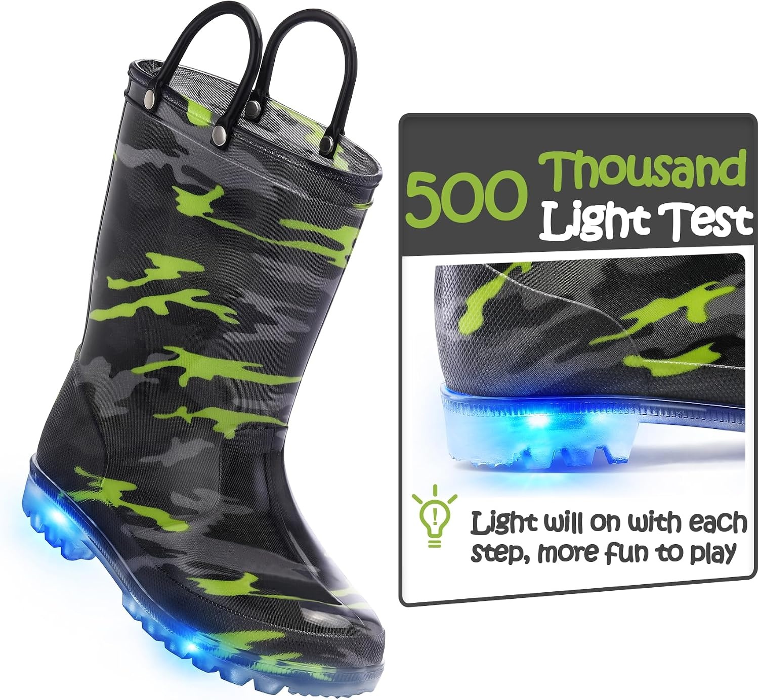image:imageK KomForme Kids Rain Boots Boys Girls Light up Boots with Easyon HandlesCamouflage