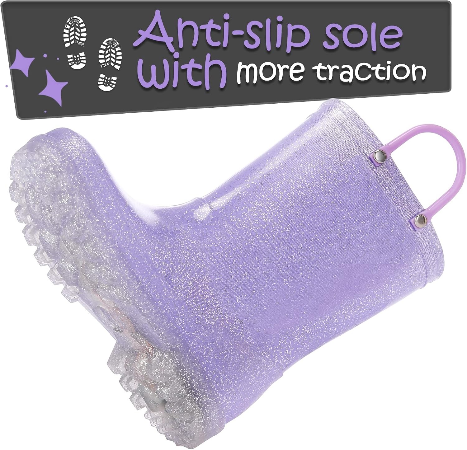 image:imageK KomForme Kids Rain Boots Boys Girls Light up Boots with Easyon HandlesPurple Glitter