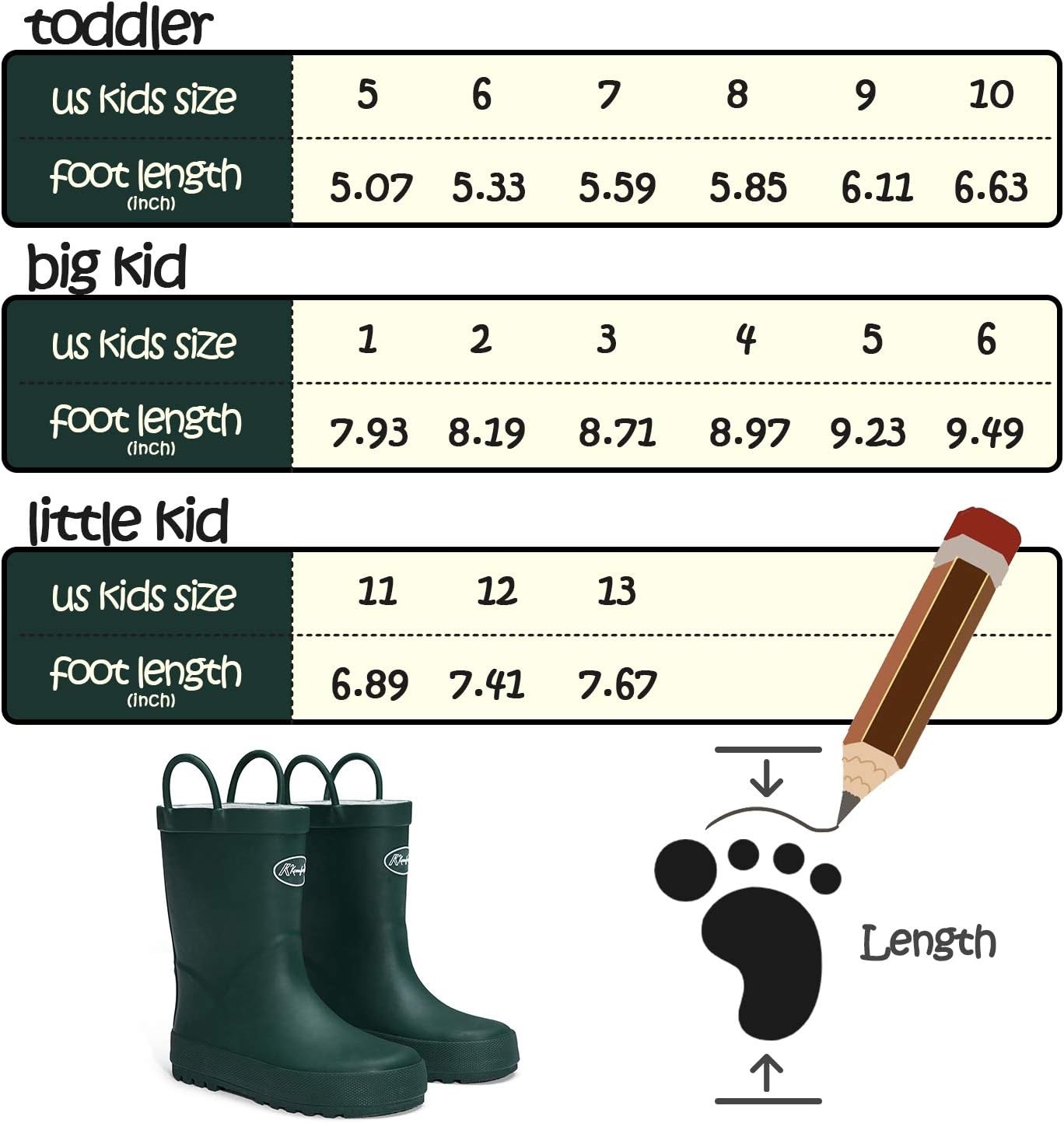 image:imageK KomForme Kids Rain Boots Waterproof Rubber Boots with Easyon HandlesDark Green