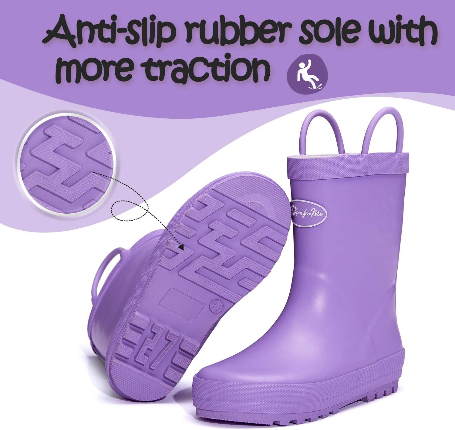 image:imageK KomForme Kids Rain Boots Waterproof Rubber Boots with Easyon HandlesLight Purple