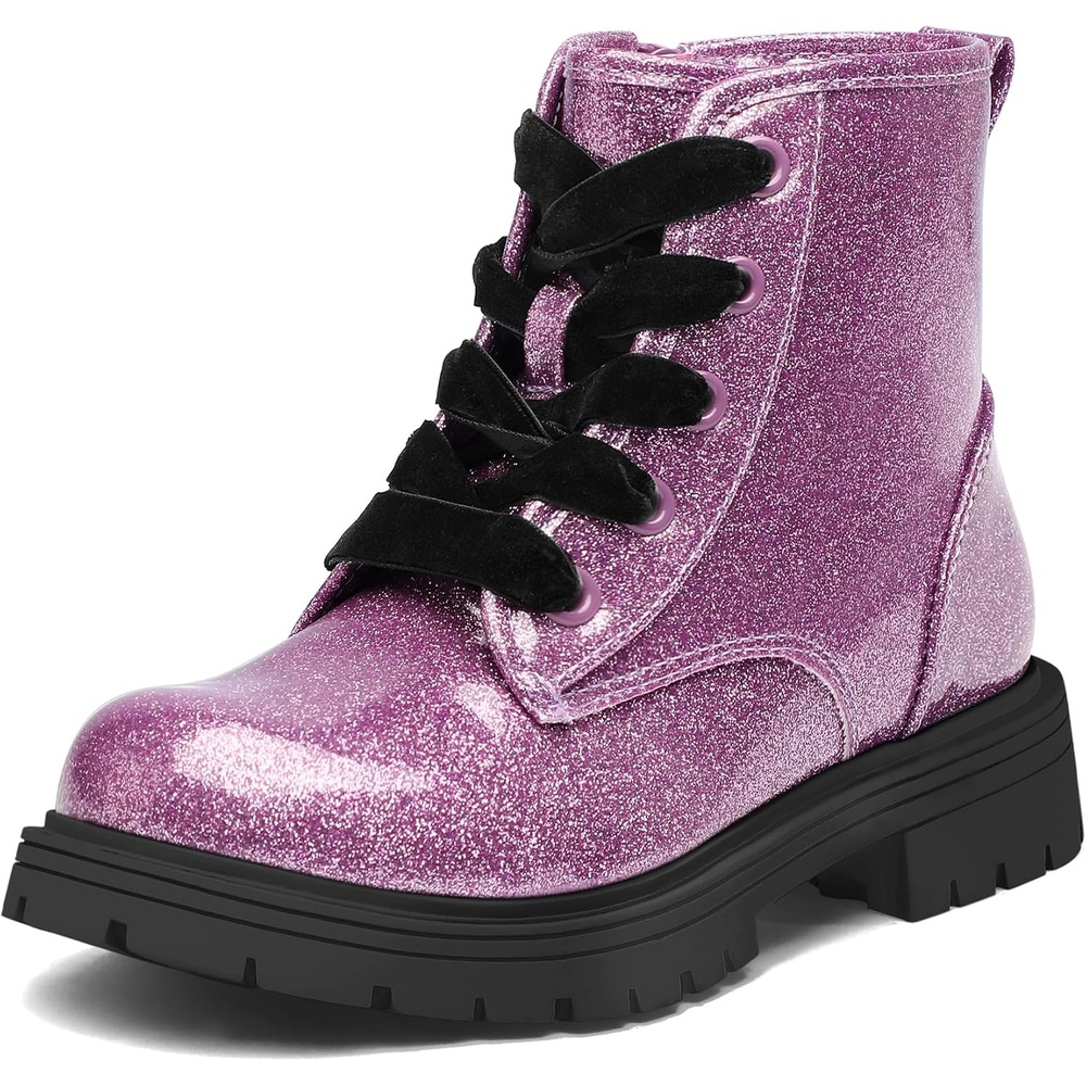 image:imageK KomForme Girls Glitter Ankle Boots Kid Combat Shoes With Side ZipperPurple