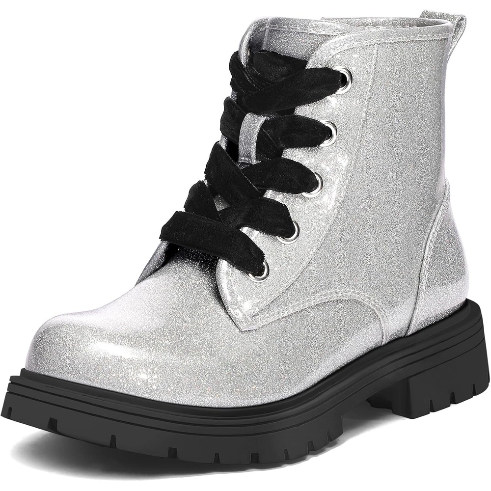 image:imageK KomForme Girls Glitter Ankle Boots Kid Combat Shoes With Side ZipperSliver