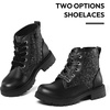 K KomForme Girls Glitter Ankle Boots Kid Combat Shoes With Side Zipper(Black Glitter)