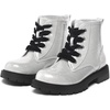 K KomForme Girls Glitter Ankle Boots Kid Combat Shoes With Side Zipper(Sliver)