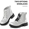 K KomForme Girls Glitter Ankle Boots Kid Combat Shoes With Side Zipper(Sliver)