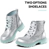 K KomForme Girls Glitter Ankle Boots Kid Combat Shoes With Side Zipper(Sliver Glitter)