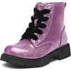 K KomForme Girls Glitter Ankle Boots Kid Combat Shoes With Side Zipper(Purple)