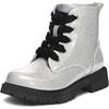 K KomForme Girls Glitter Ankle Boots Kid Combat Shoes With Side Zipper(Sliver)