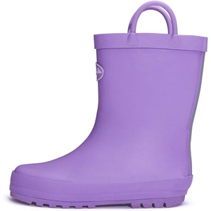K KomForme Kids Rain Boots, Waterproof Rubber Boots with Easy-on Handles(Light Purple)