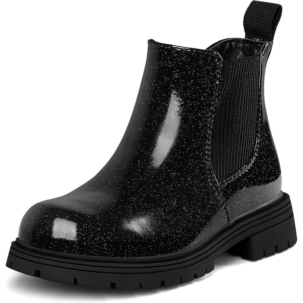 image:imageK KomForme Girl Glitter Ankle Boot Side Zipper Chelsea Booties Lug SoleBlack