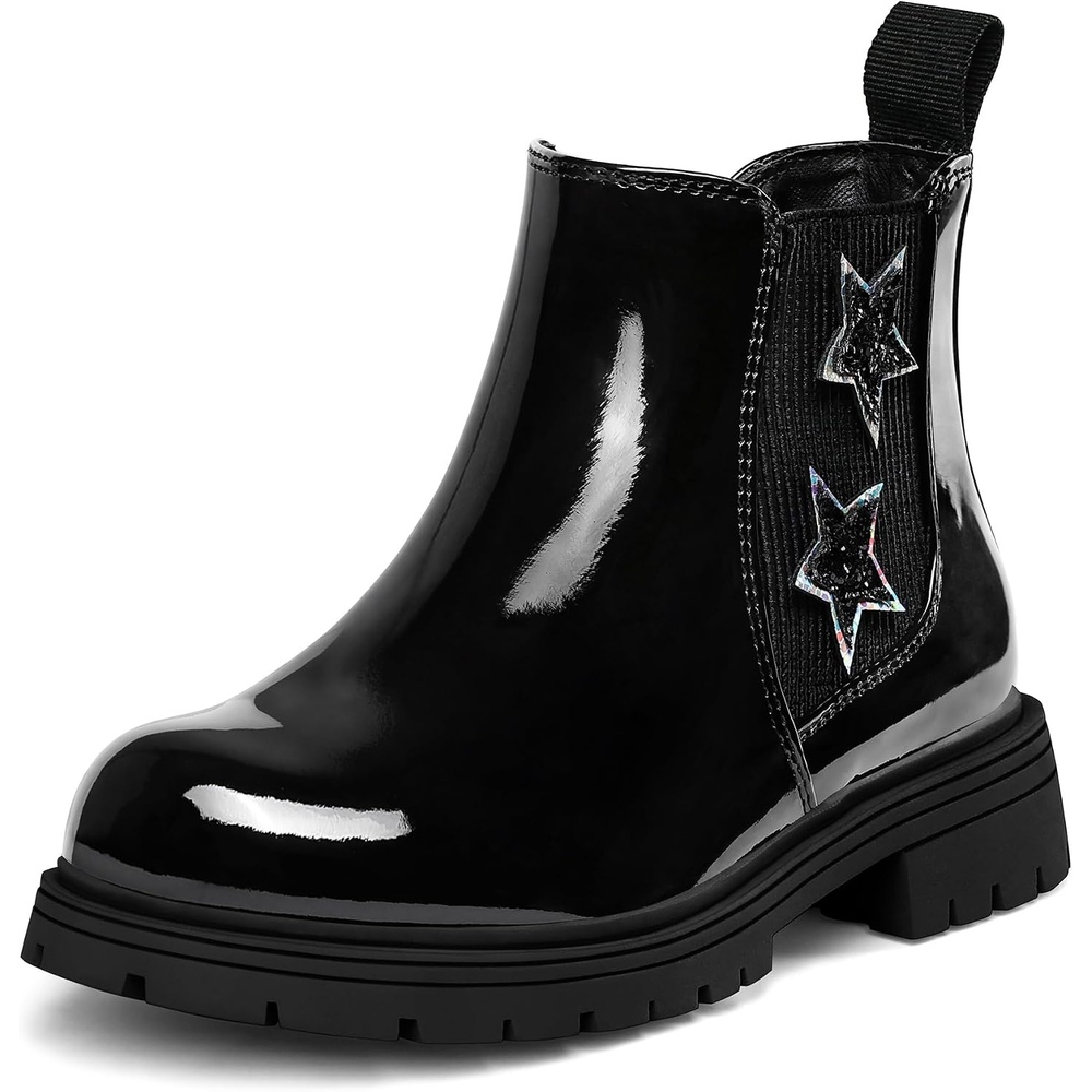 image:imageK KomForme Girl Glitter Ankle Boot Side Zipper Chelsea Booties Lug SoleBlack Star
