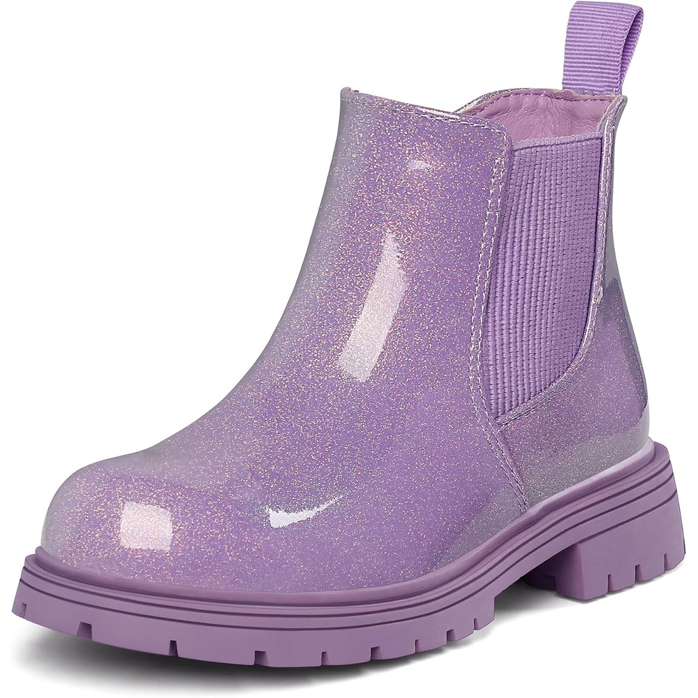 image:imageK KomForme Girl Glitter Ankle Boot Side Zipper Chelsea Booties Lug SoleLight Purple