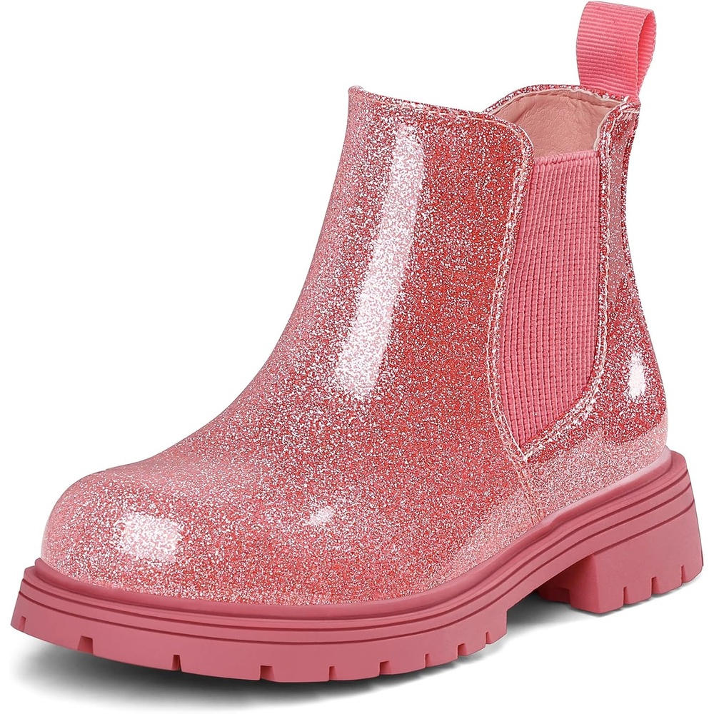 image:imageK KomForme Girl Glitter Ankle Boot Side Zipper Chelsea Booties Lug SolePink